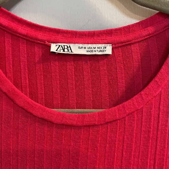 Hot Pink Zara Midi Dress, fit and flare, size M wide ribbed - Picture 3 of 6